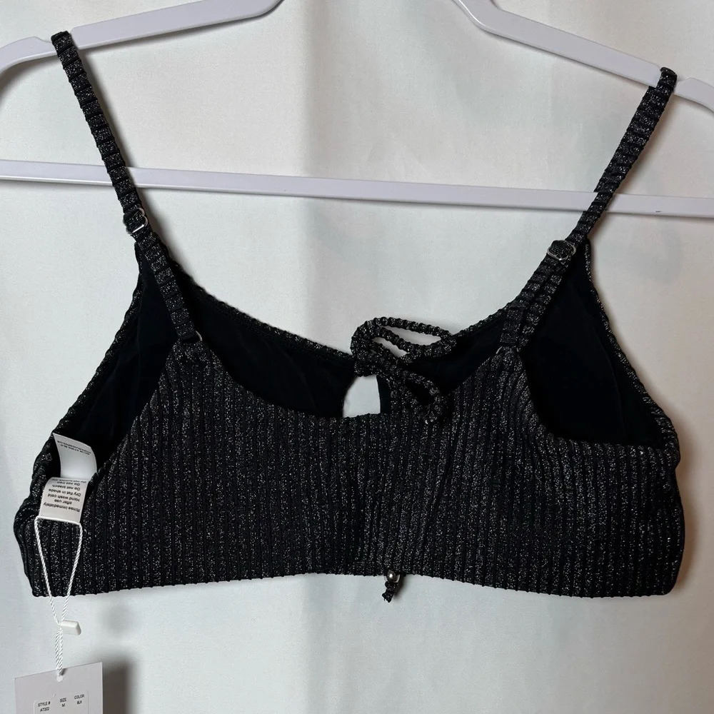 Andie Swim The Waikiki Bikini Top Black Ribbed Glitter M